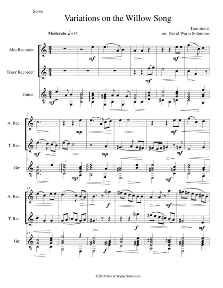 Variations on The Willow Song for alto and tenor recorders and guitar (arr. David Warin Solomons)
