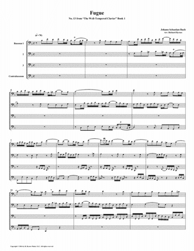 Fugue 13 from Well-Tempered Clavier, Book 1 (Bassoon Quartet) (arr. Richard Byrnes)