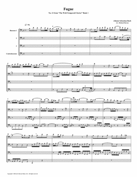 Fugue 13 from Well-Tempered Clavier, Book 1 (Bassoon Quartet) (arr. Richard Byrnes)