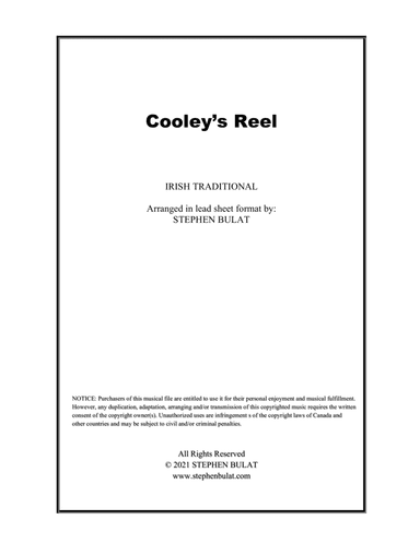 Cooleys' Reel (Irish Traditional) - Lead sheet (key of F#m) (arr. Stephen Bulat)