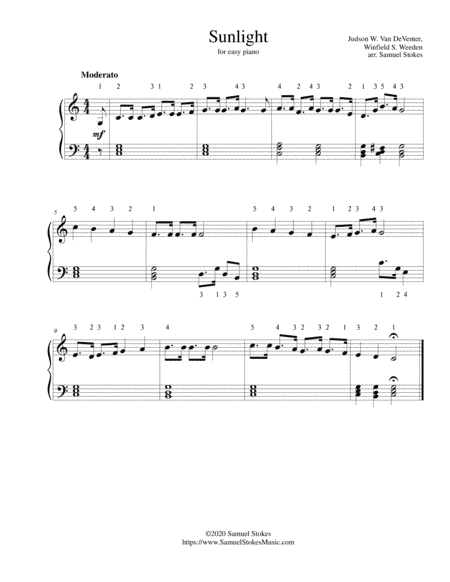 Sunlight - for easy piano (arr. Samuel Stokes)