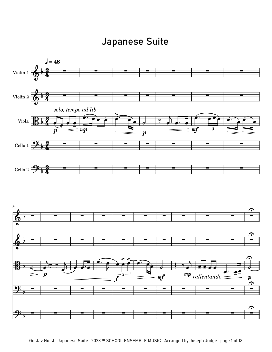 Japanese Suite by Holst for String Quintet in Schools (arr. Joseph Judge)
