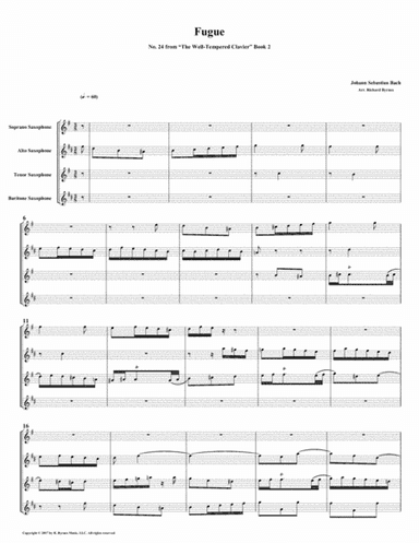 Fugue 24 from Well-Tempered Clavier, Book 2 (Saxophone Quartet) (arr. Richard Byrnes)
