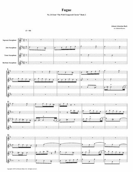Fugue 24 from Well-Tempered Clavier, Book 2 (Saxophone Quartet) (arr. Richard Byrnes)