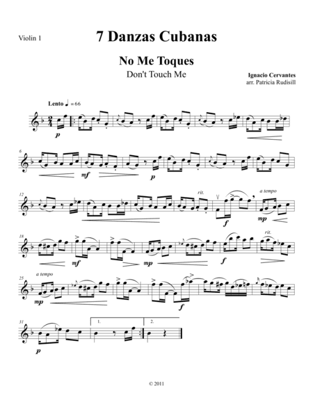 7 Danzas Cubanas, for string quartet (Parts only) (arr. Patricia Rudisill)