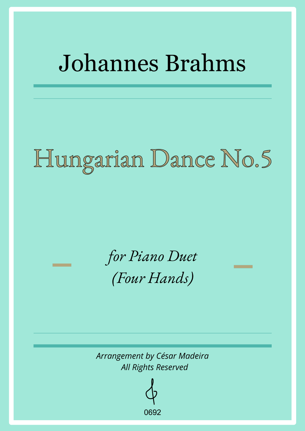 Hungarian Dance No.5 by Brahms - Piano Four Hands (Individual Parts) (arr. César Madeira)