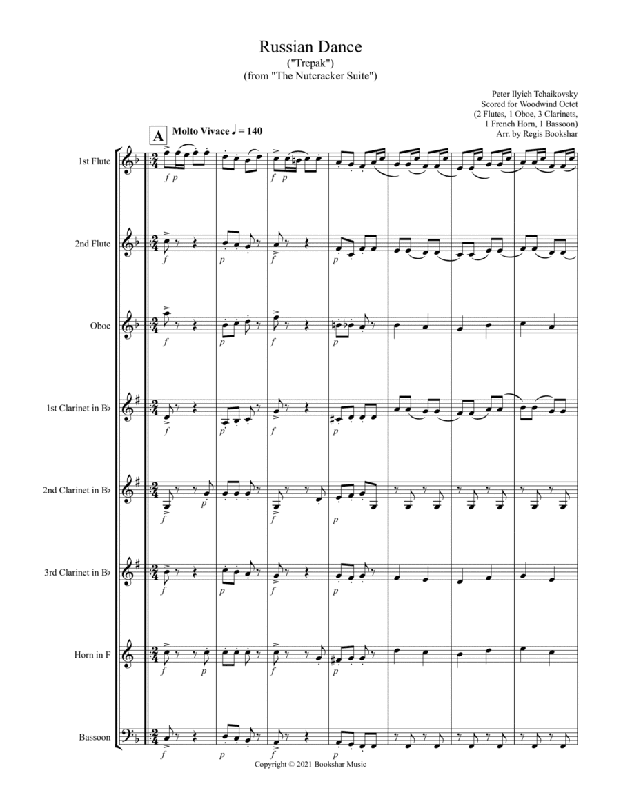Russian Dance ("Trepak") (from "The Nutcracker Suite") (F) (Woodwind Octet - 2 Flute, 1 Oboe, 3 Clar (arr. Regis Bookshar)