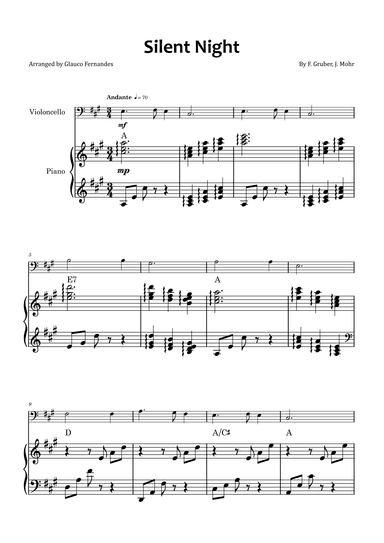 Silent Night - Cello and piano with chord symbols (arr. Glauco Fernandes)