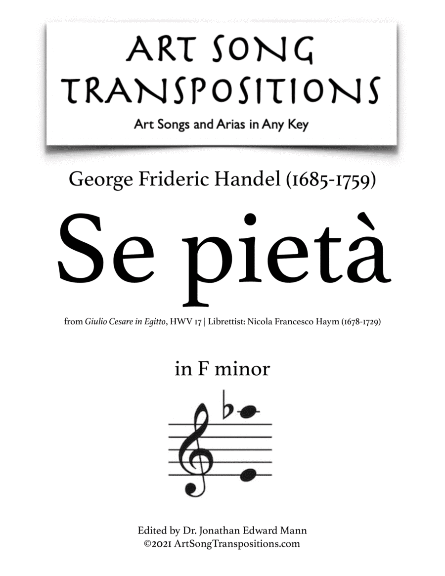 HANDEL: Se pietà (transposed to F minor) (arr. ArtSongTranspositions.com)
