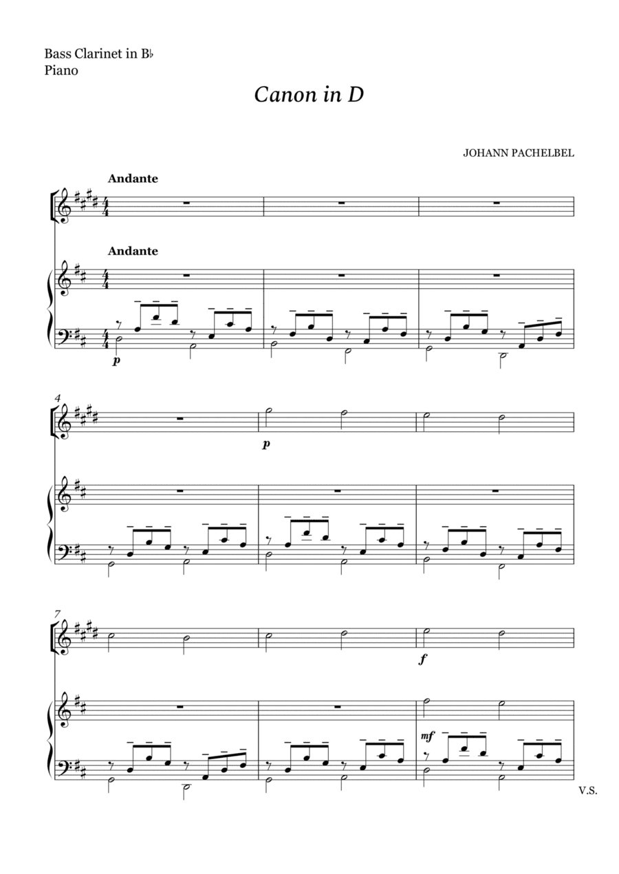 Canon in D For Bass Clarinet in Bb And Piano (arr. Cássio Silva Chaves)