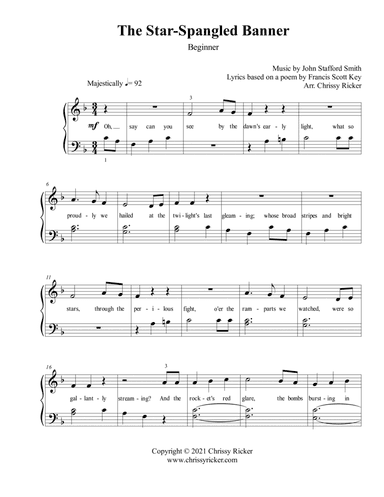 The Star-Spangled Banner - beginner piano (with lyrics) (arr. Chrissy Ricker)