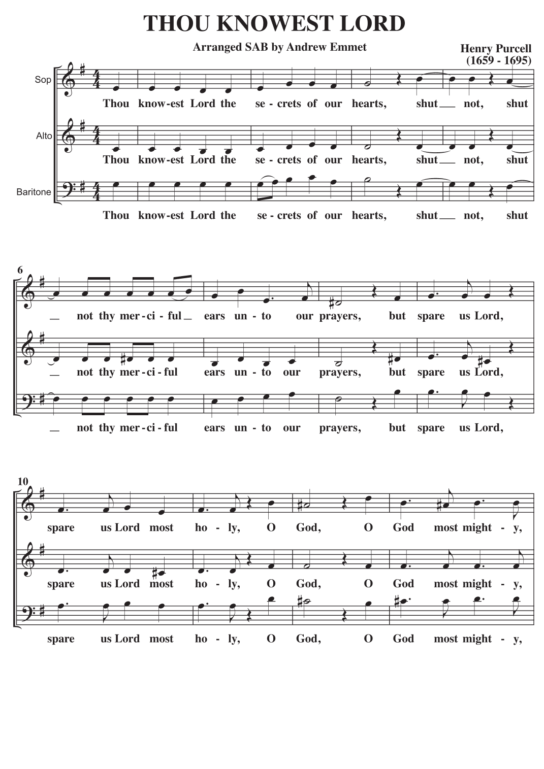 Thou Knowest Lord A Cappella SAB (arr. Andrew Emmet)