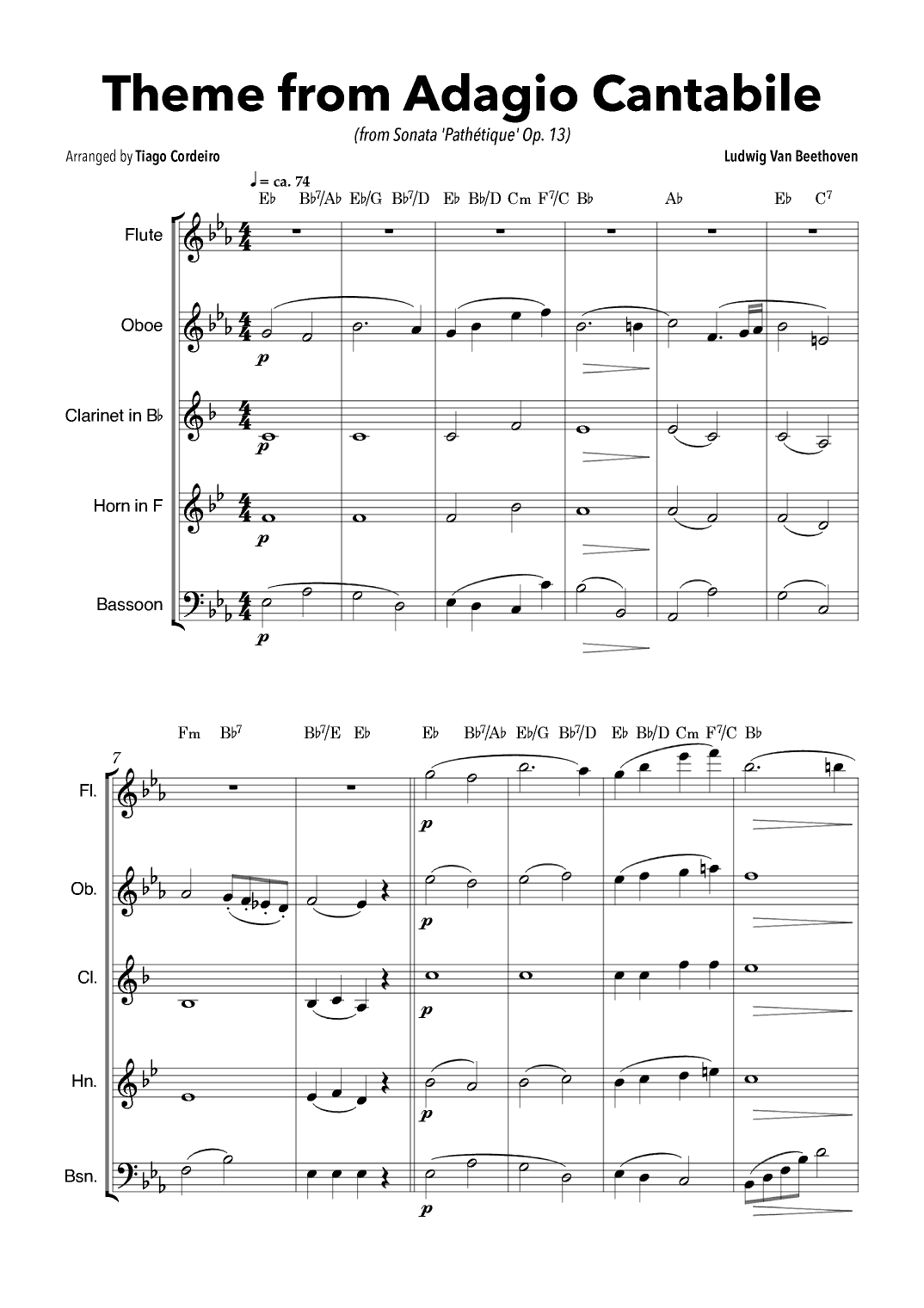 Theme From Adagio Cantabile (from Sonata 'Pathétique' Op.13) (arr. Tiago Cordeiro)
