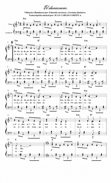 El duraznero Villancico por: Eduardo Carranza Fernández y Jeremías Quintero Gutiérrez. (arr. Juan Carlos Cortés A.)