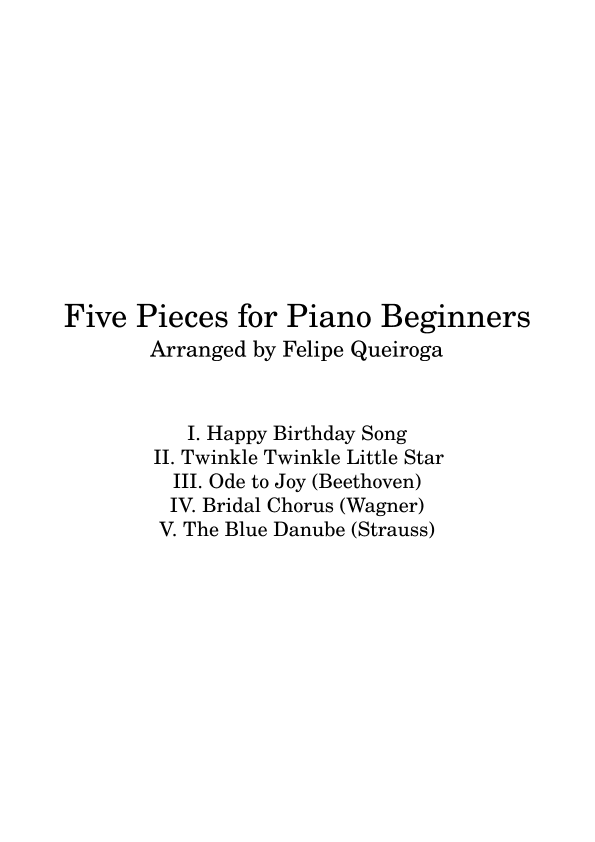 Five Pieces for Piano Beginners (arr. Felipe Queiroga)