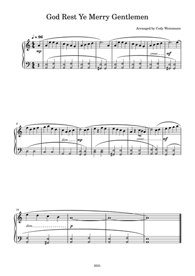 God Rest Ye Merry Gentlemen for Easy Piano (arr. Cody Weinmann)