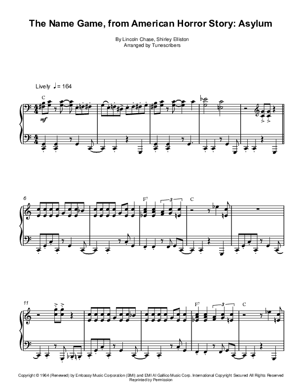 The Name Game, from American Horror Story: Asylum (arr. Tunescribers)
