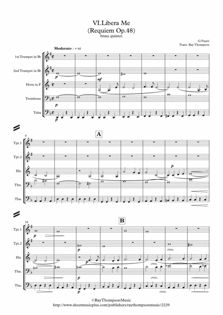 Faure: Requiem Op.48: VI. Libera Me - brass quintet (arr. Ray Thompson)