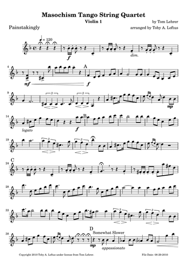 Masochism Tango by Tom Lehrer for String Quartet (arr. Toby Loftus)