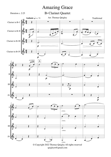 Amazing Grace (Clarinet Quartet) (arr. Thomas Quigley)