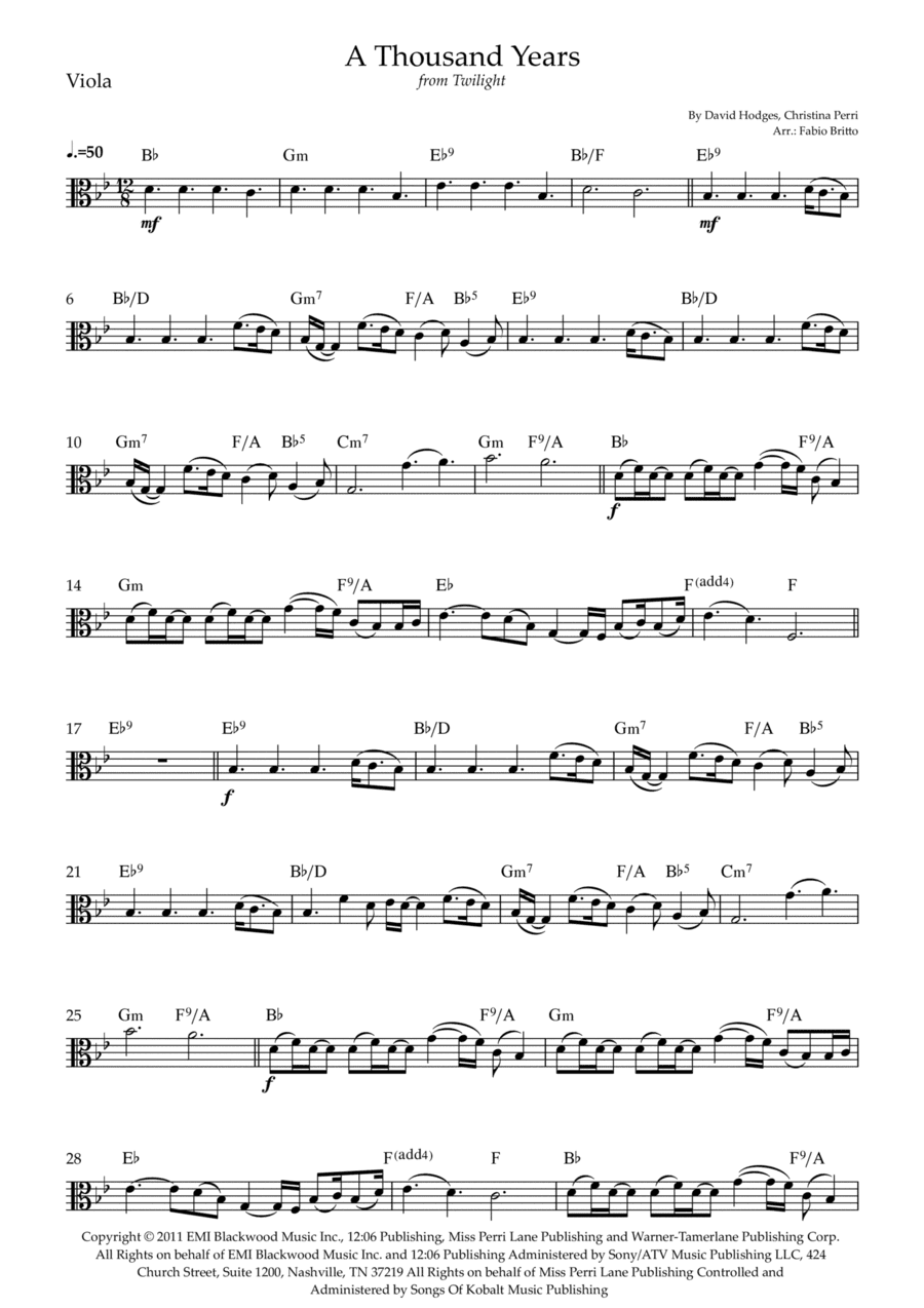 A Thousand Years (arr. Fabio Britto)