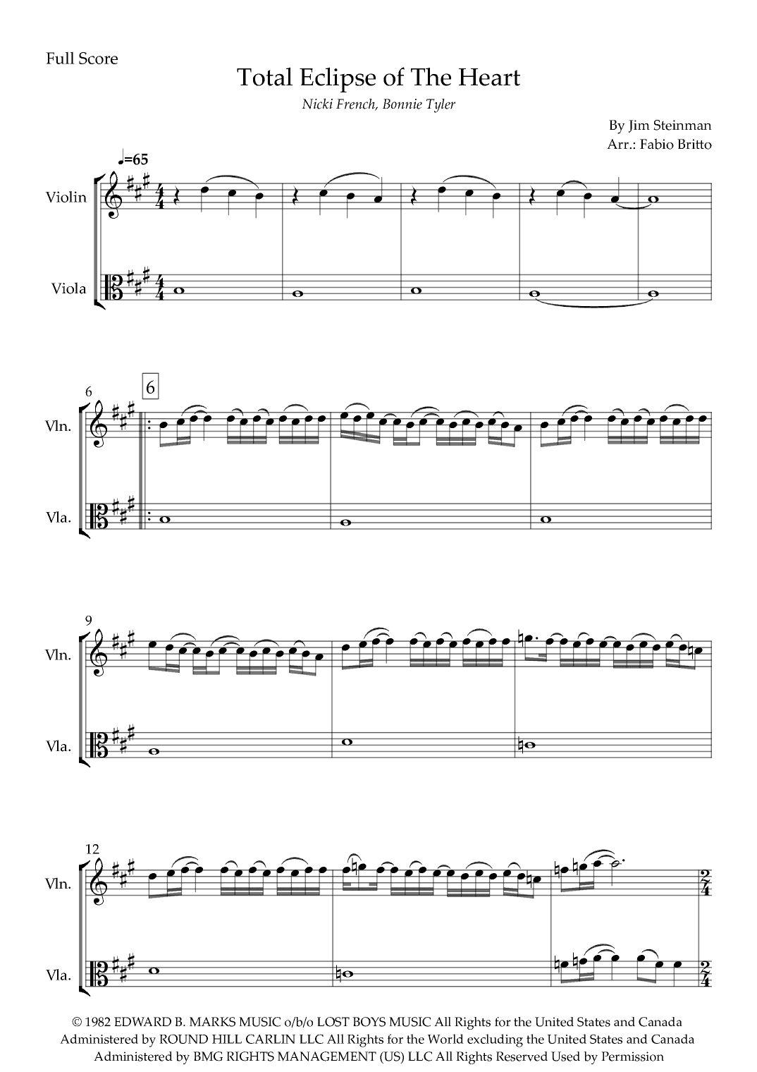 Total Eclipse Of The Heart (arr. Fabio Britto)
