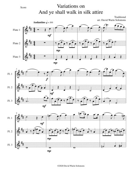 Variations on And ye shall walk in silk attire for flute trio (arr. David Warin Solomons)