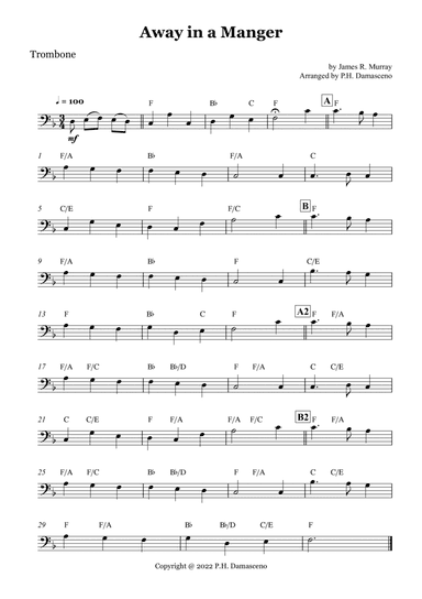 Away in a Manger - Trombone Solo with Chords (arr. P.H. Damasceno)
