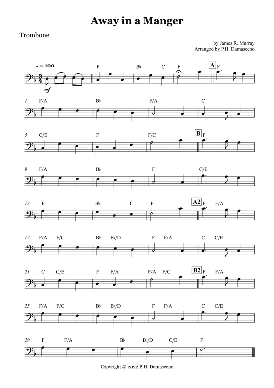 Away in a Manger - Trombone Solo with Chords (arr. P.H. Damasceno)