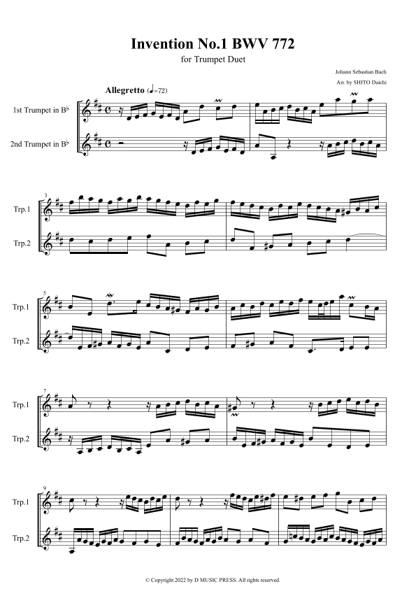Invention No.1 BWV 772 for Trumpet Duet (arr. SHITO Daichi)