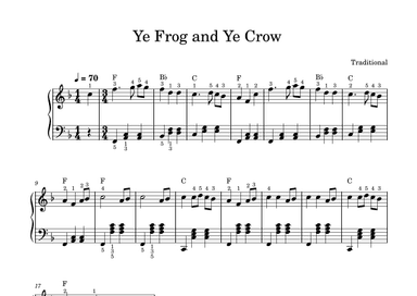 Ye Frog and Ye Crow (folk song) -piano sheet music (arr. Piano eTutor app)