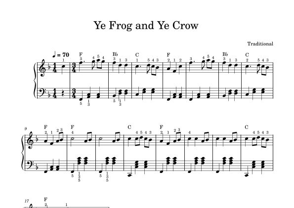 Ye Frog and Ye Crow (folk song) -piano sheet music (arr. Piano eTutor app)