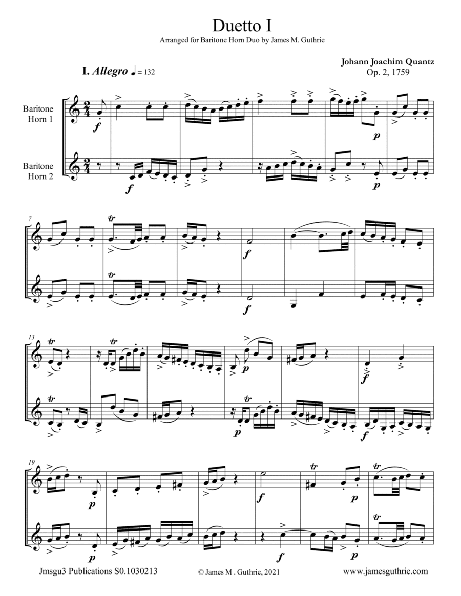 Quantz: Six Duos Op. 2 Complete for Baritone Horn Duo (arr. James M. Guthrie)