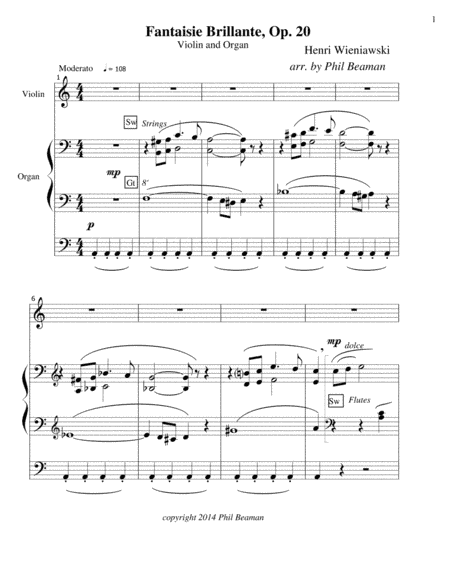 Fantaisie Brillante, Op 20 - Wieniawski - violin and organ (arr. Phil Beaman)