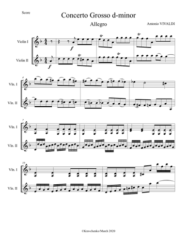 Antonio Vivaldi - Concerto Grosso in d minor RV 565 3rd mvt. arr. for violin duo (score and parts) (arr. Julia Samarska)