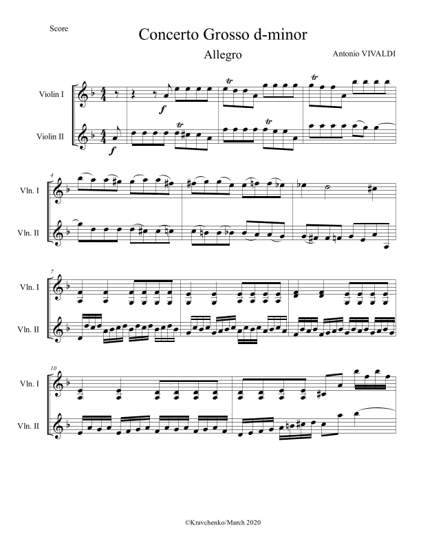 Antonio Vivaldi - Concerto Grosso in d minor RV 565 3rd mvt. arr. for violin duo (score and parts) (arr. Julia Samarska)