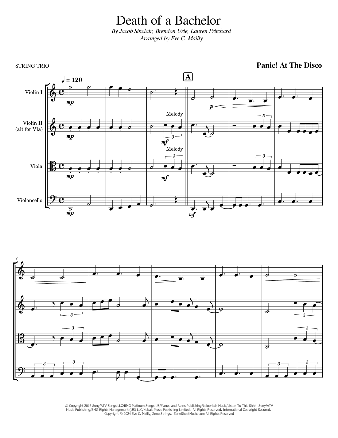 Death Of A Bachelor (arr. Eve C. Mailly - Zene Strings)