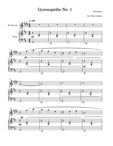 Gymnopédie No. 1 (Clarinet Solo and Piano) (arr. Tyler Adams)