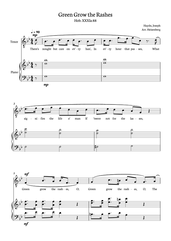 Joseph Haydn - Green Grow The Rashes for Tenor with Piano in G minor. (arr. Heisenberg)