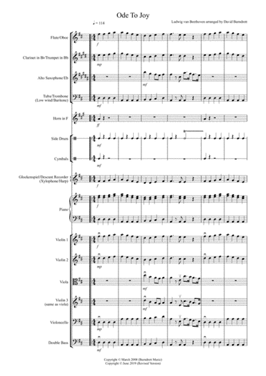 Ode To Joy for Flexible School Ensemble/Orchestra (arr. David Burndrett)