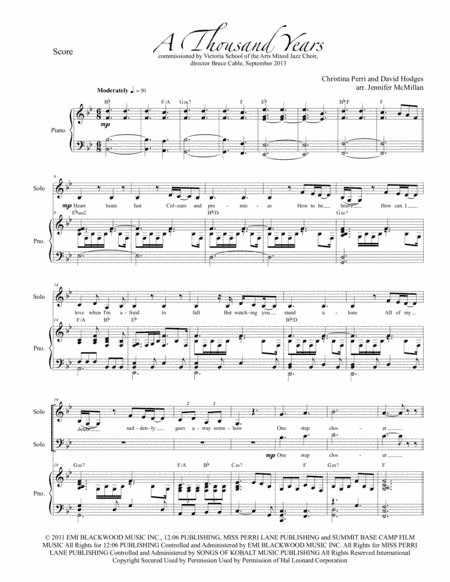 A Thousand Years (arr. Jennifer McMillan)