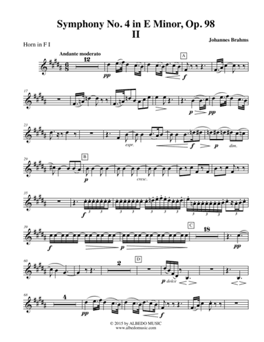 Brahms Symphony No. 4, Movement II - Horn in F 1 (Transposed Part), Op. 98 (arr. Doug Clyde)