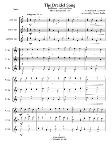 The Dreidel Song - Mixed Saxophone Trio (ATB) - Intermediate (arr. Dennis Ruello)