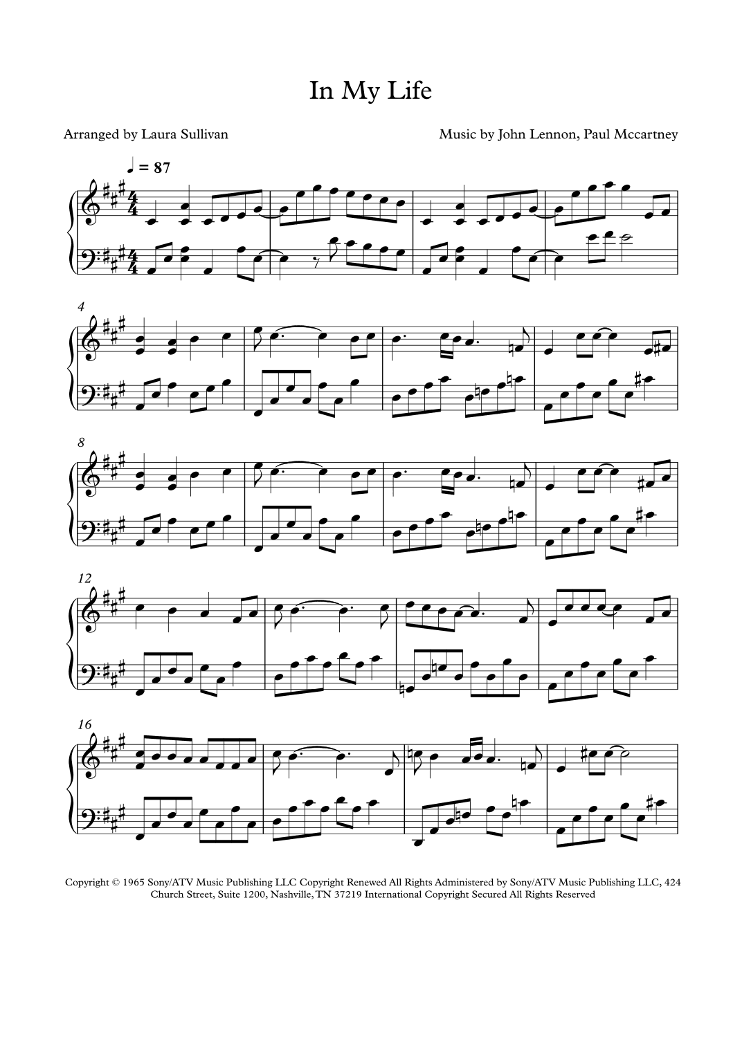 In My Life (arr. Laura Sullivan)