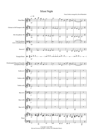Silent Night for Beginner and Advanced School Wind Band (arr. David Burndrett)