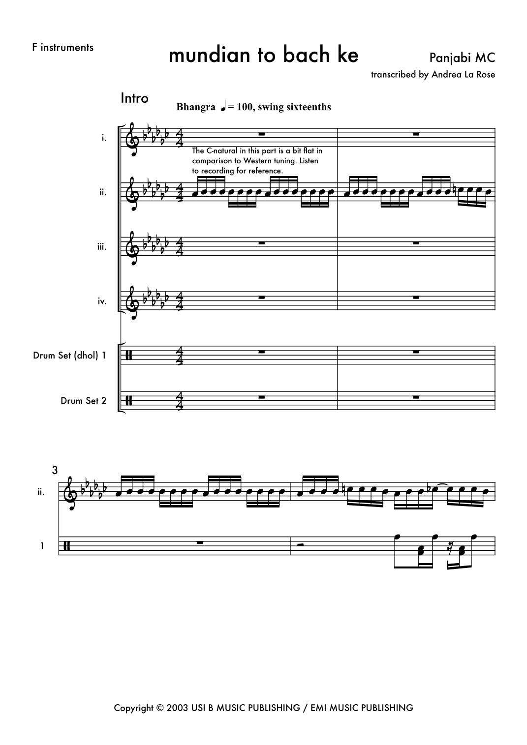 Mundian To Bach Ke (arr. Andrea La Rose)