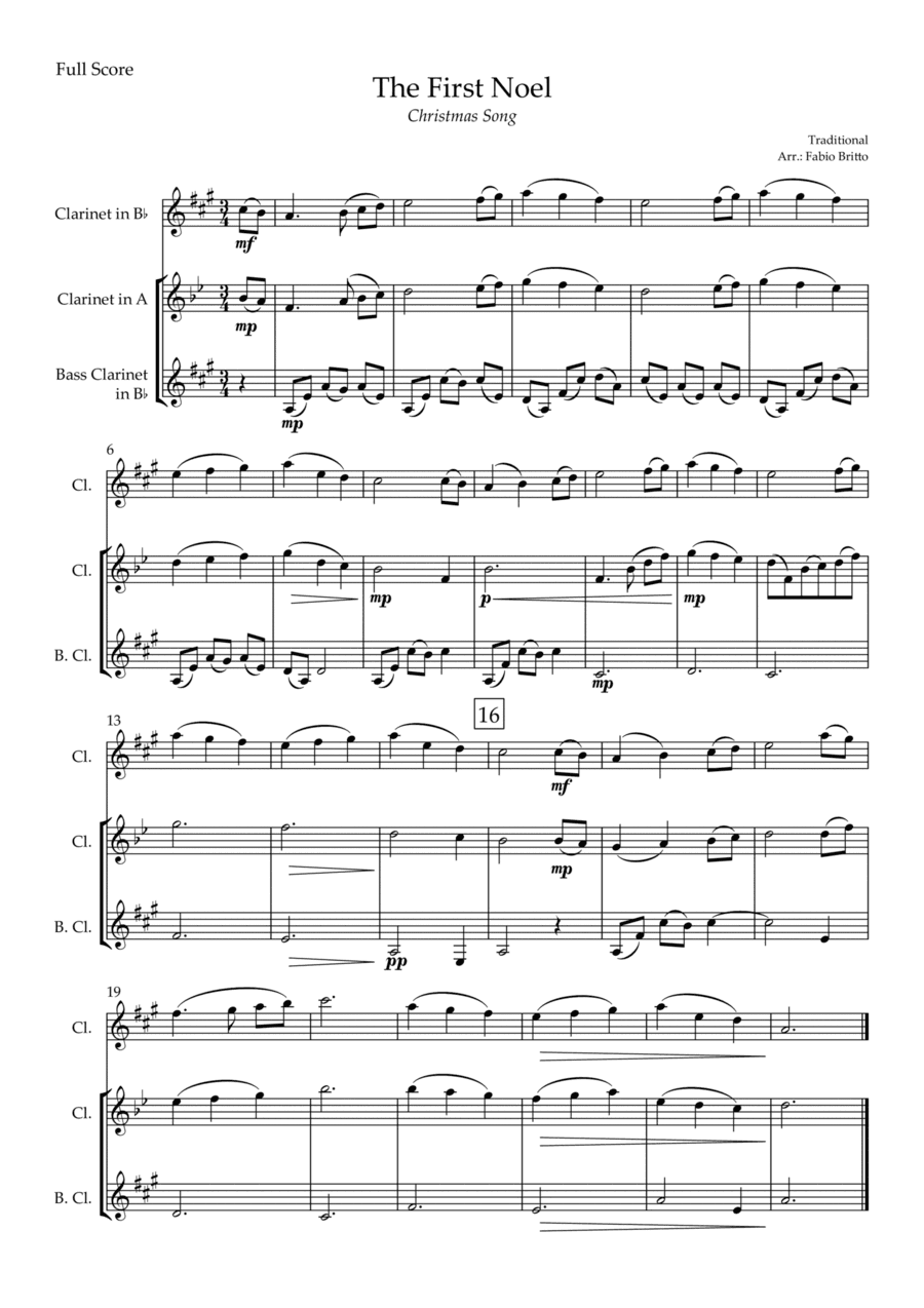 The First Noel (Christmas Song) for Clarinet Trio (arr. Fabio Britto)