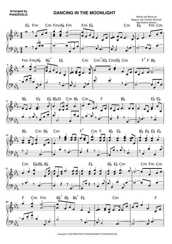 Dancing In The Moonlight (arr. PIANOHOLIC)