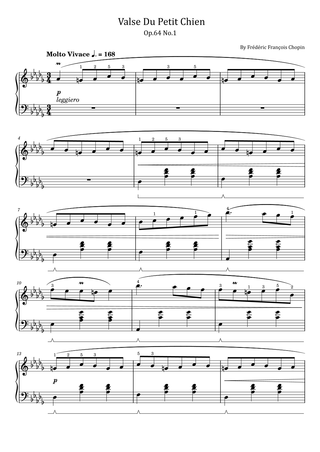 Chopin - Waltz Op.64 No.1 - "Valse Du Petit Chien" "Minute Waltz" - Original With Fingered (arr. poon)