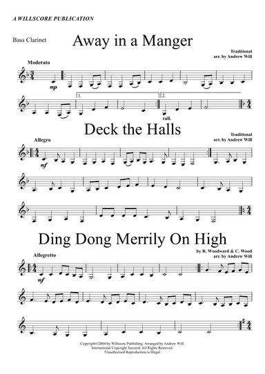 Christmas Carol Selections - Bass Clarinet (arr. Willscore Publishing)